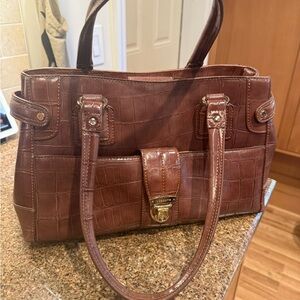 Elegant Brown Crocodile-Embossed Handbag